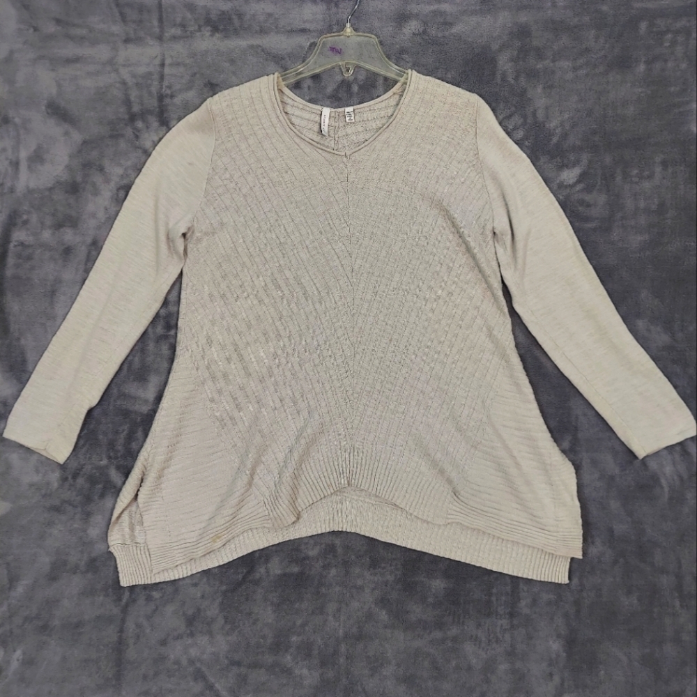 Beatrix Ost Cream Knit Top, Cotton/Rayon, Womens L